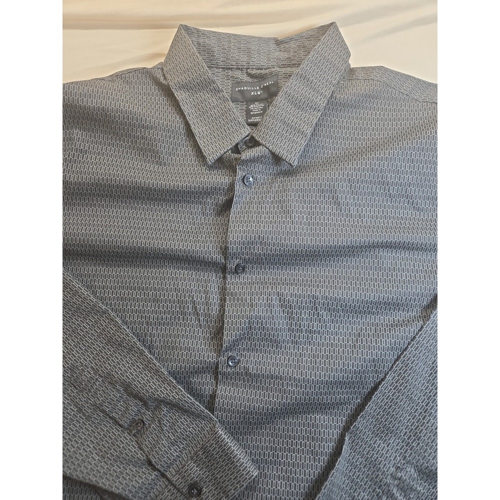 Shaquille O'Neal XLG Cooling Black Gray Geometric Dress Shirt XLG Long Sleeve